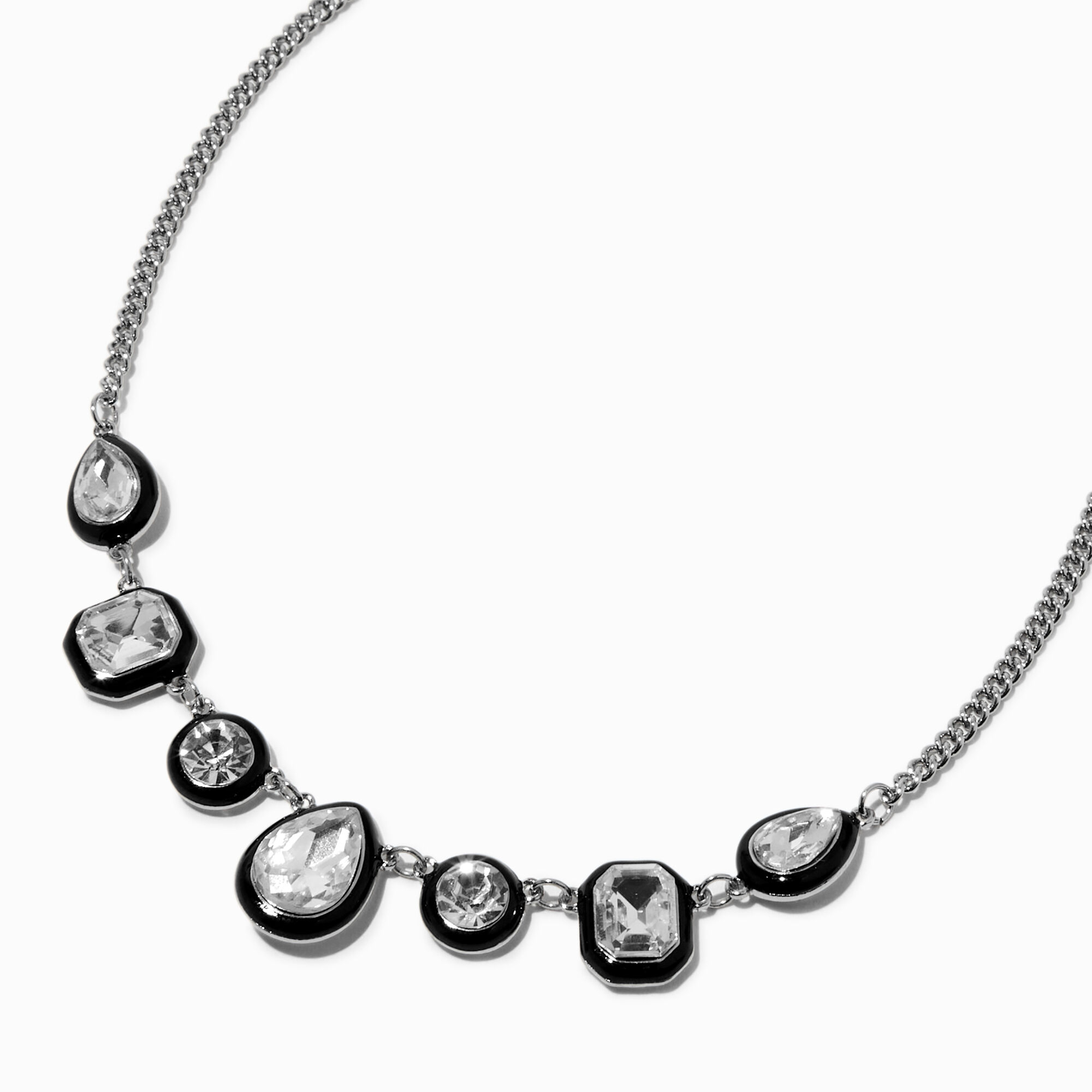 View Claires Enamel Crystal Mini Statement Necklace Black information