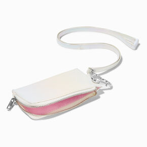 Porte-monnaie blanc iridescent avec cordon tour de cou,