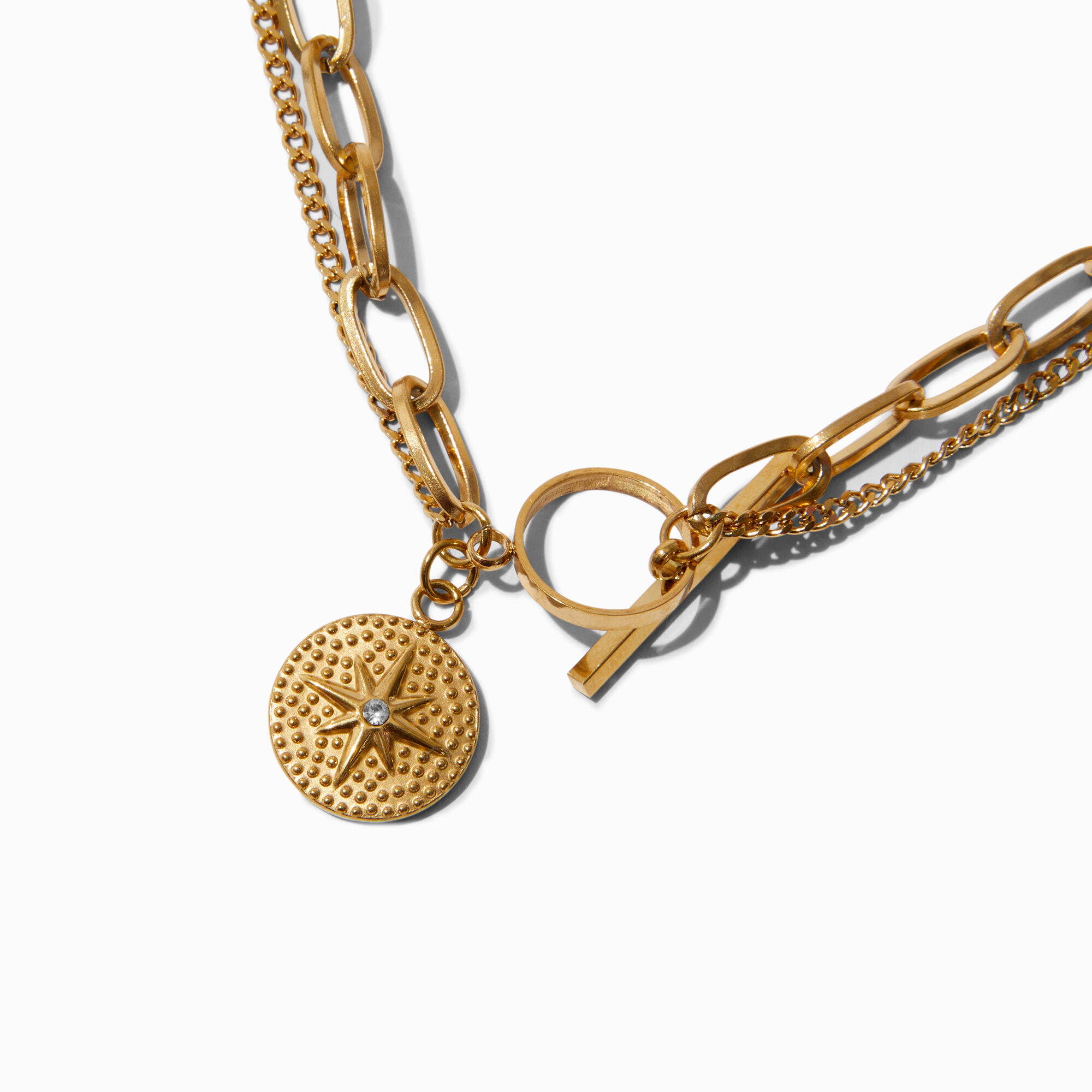 Gold-tone Coin Pendant Toggle Multi-Strand Necklace