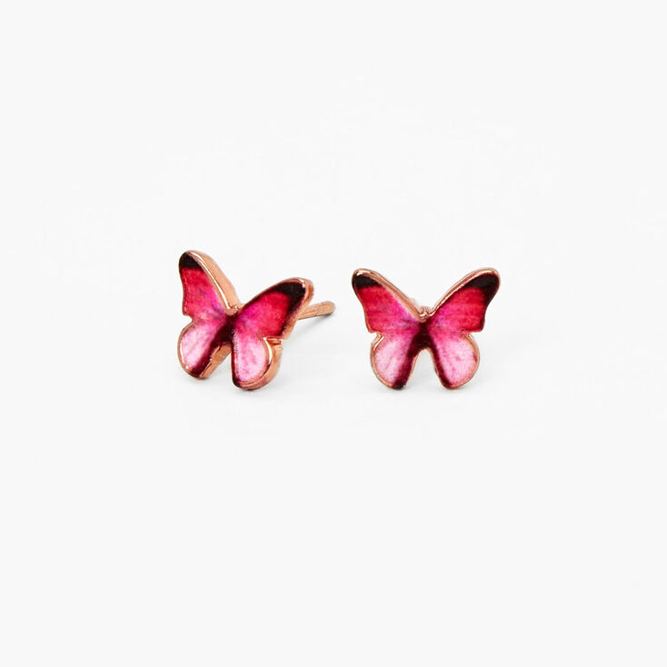 18kt Rose Gold Plated Pink Butterfly Stud Earrings,