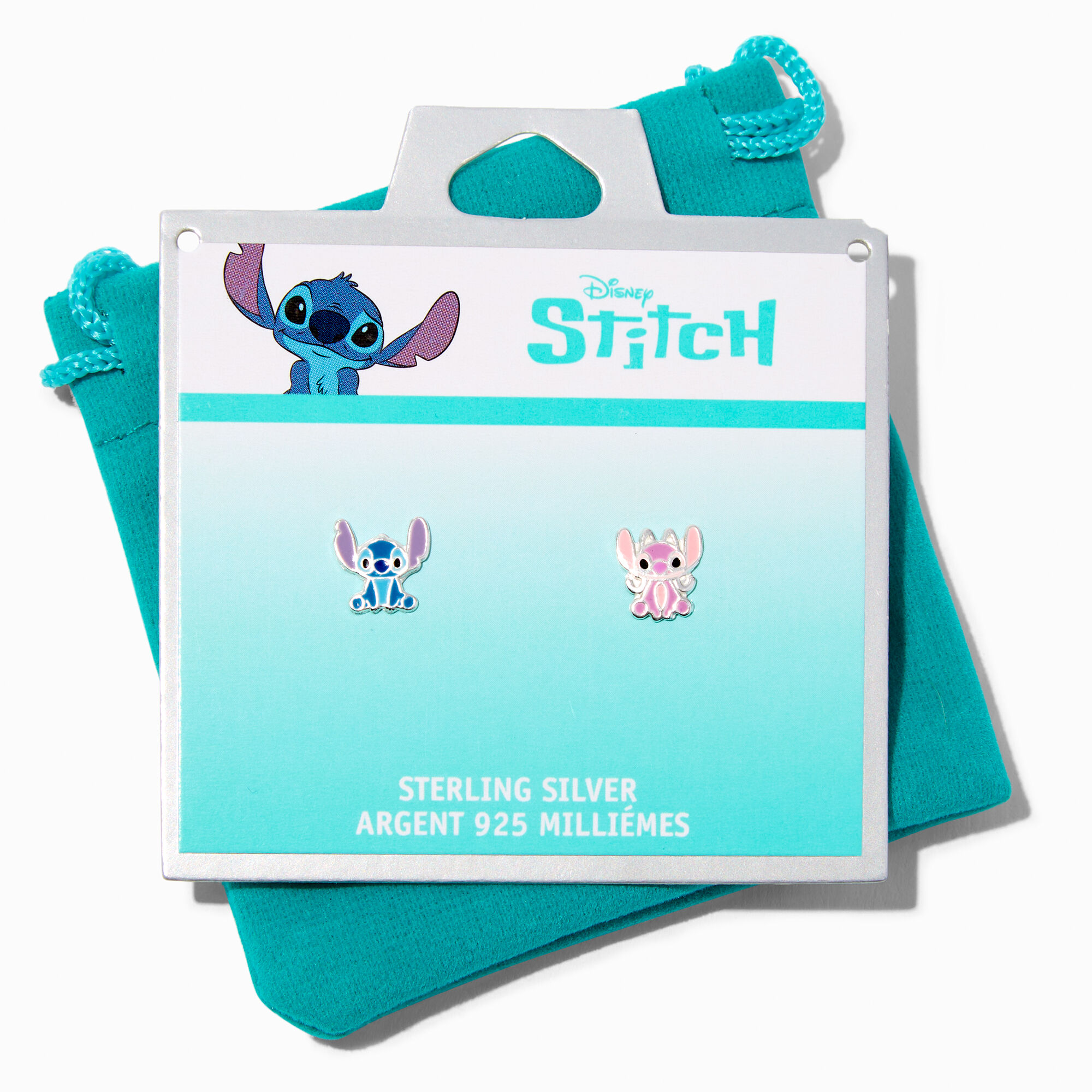 Clous d'oreilles couleur argentée Stitch et Angel Disney