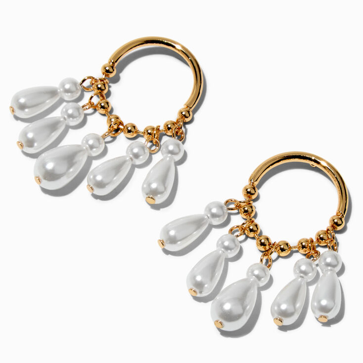 Gold-tone Pearl Cascade 2" Drop Earrings