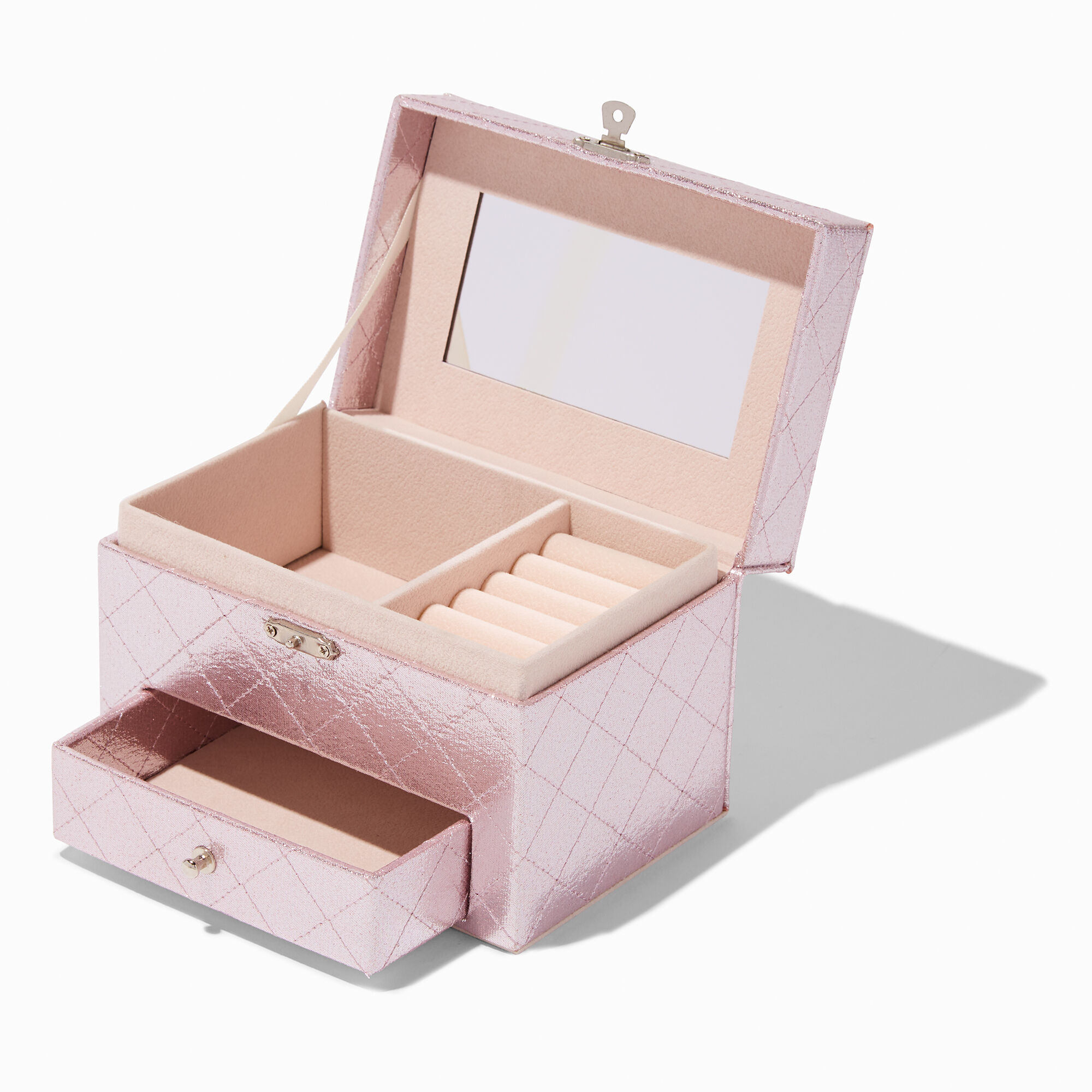 View Claires Club Quilted Jewelry Box Pink information