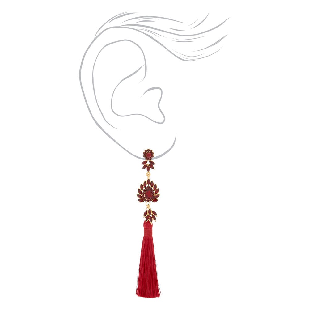 5" Embellished Tassel Earrings - Red,