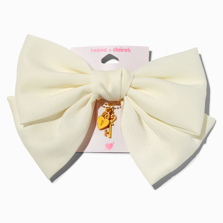 T H E M E x Claire&#39;s Heart Lock &amp; Key White Hair Bow Clip,