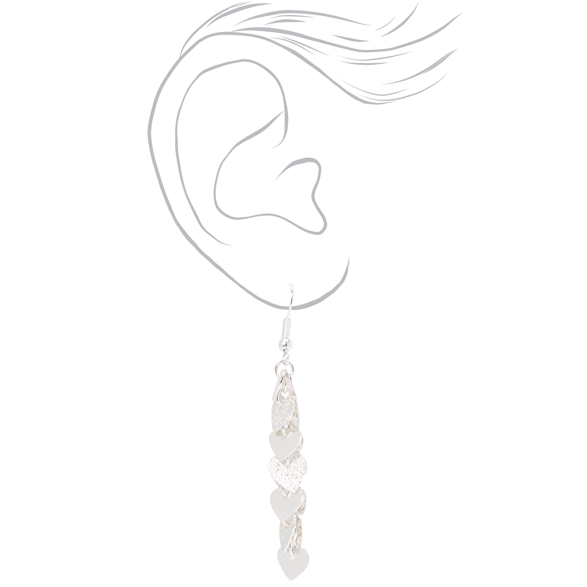 Silver 2" Heart Drop Earrings,