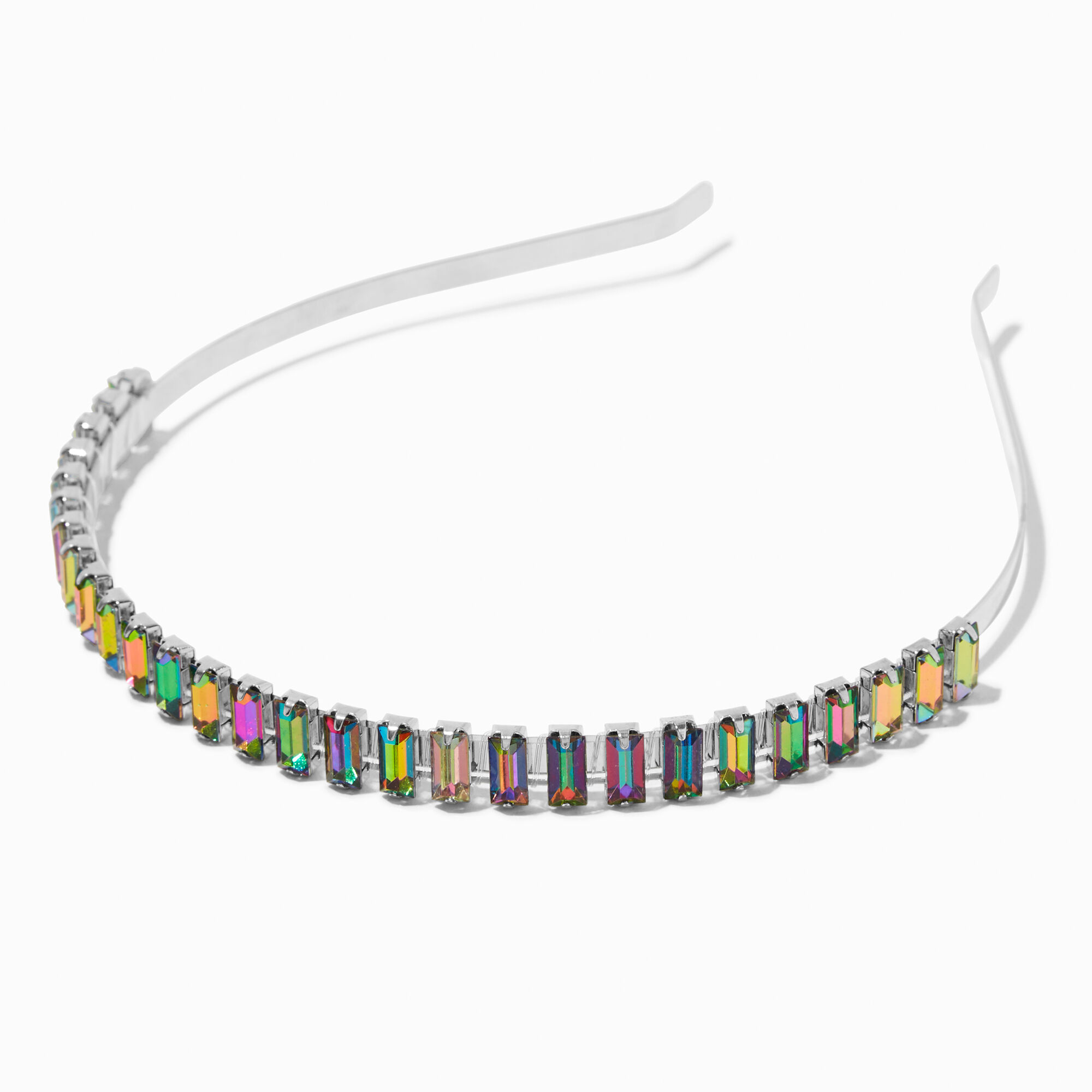 View Claires Iridescent Rainbow Crystal Headband Silver information