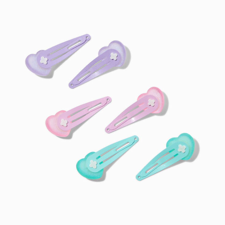 Valentine&#39;s Day Candy Hearts Glitter Snap Hair Clips - 6 Pack,