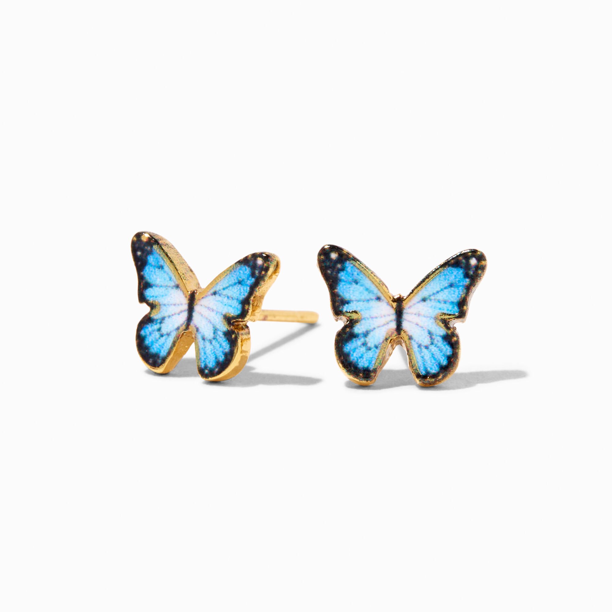 18kt Gold Plated Blue Monarch Butterfly Stud Earrings,