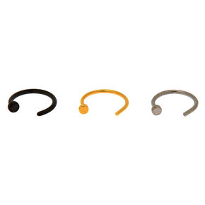 20G Mixed Metal Stainless Steel Open Nose Rings - 3 Pack,