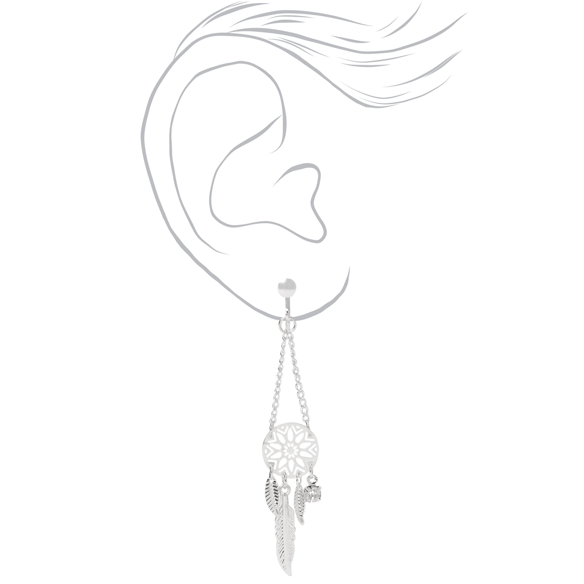 Silver-tone Dreamcatcher 2" Drop Clip-On Earrings,