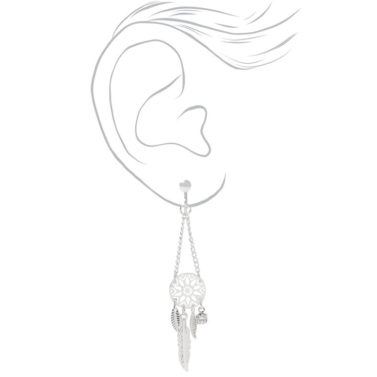 Silver-tone Dreamcatcher 2&quot; Drop Clip On Earrings,