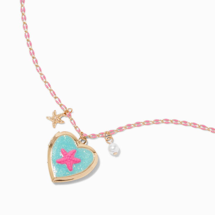 Starfish Heart Locket Pendant Necklace,