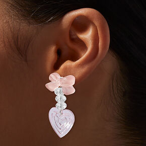 Clear Acrylic Bow &amp; Heart 1.5&quot; Drop Earrings,