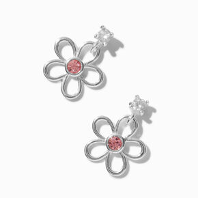 C LUXE by Claire&#39;s Sterling Silver Cubic Zirconia Pink Flower Drop Earrings,