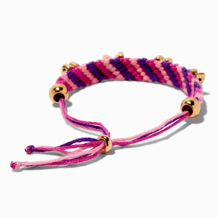 Gold-tone Charm Pink &amp; Purple Woven Bolo Bracelet,