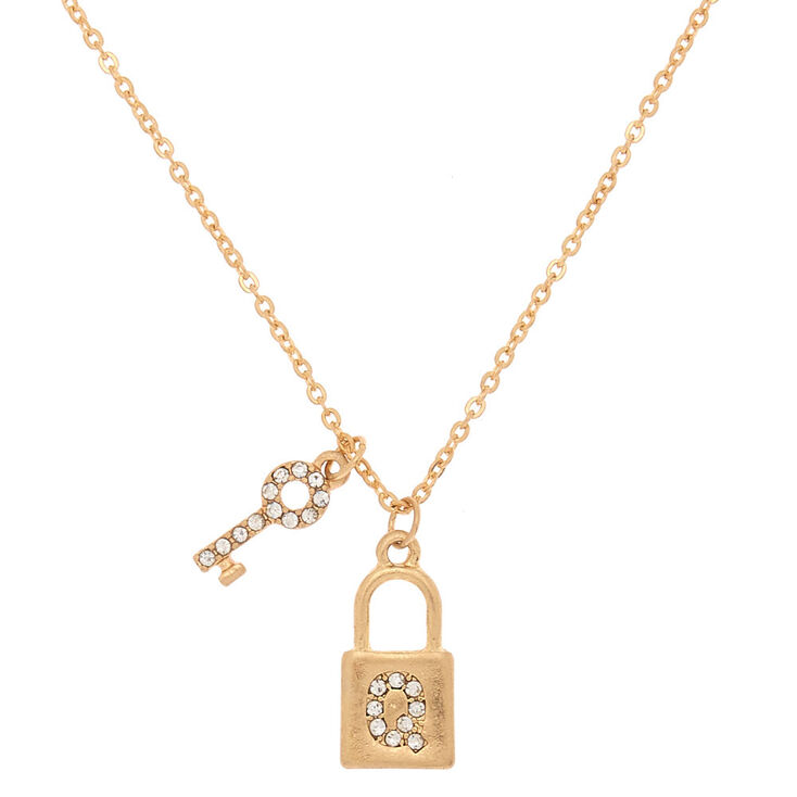 Claire's Collier à pendentif cadenas et clé couleur doré avec initiale - Q