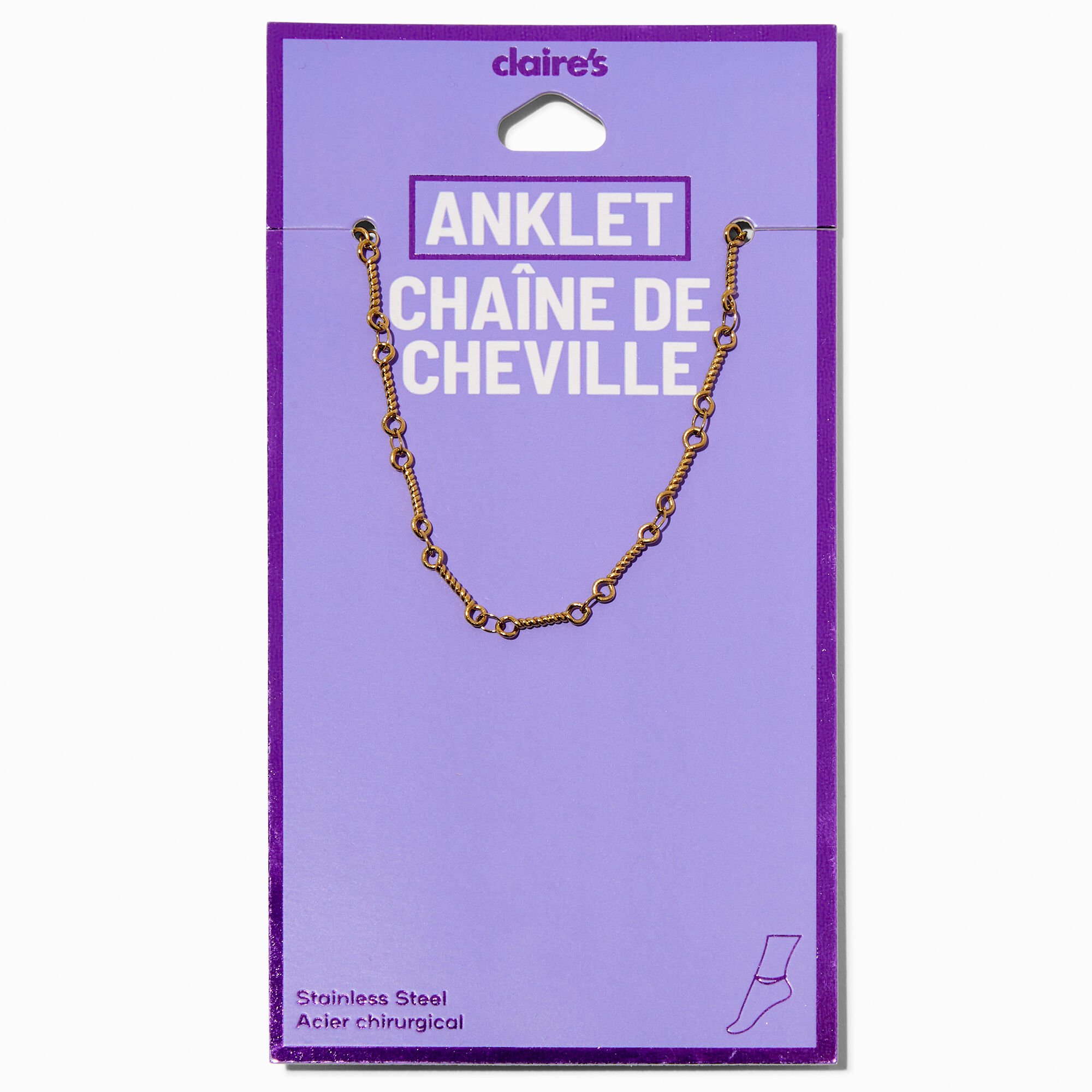 Gold-tone Stainless Steel Notched Chain Anklet,