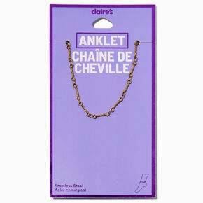 Gold-tone Stainless Steel Notched Chain Anklet,