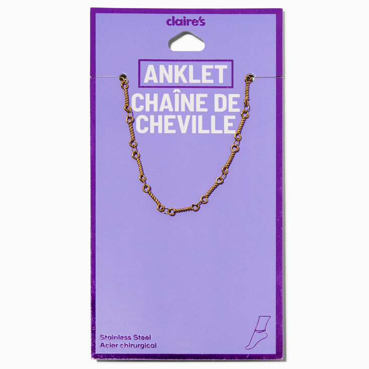 Gold-tone Stainless Steel Notched Chain Anklet,
