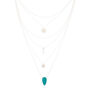 Silver Stone Boho Coin Multi Strand Choker Necklace - Turquoise,