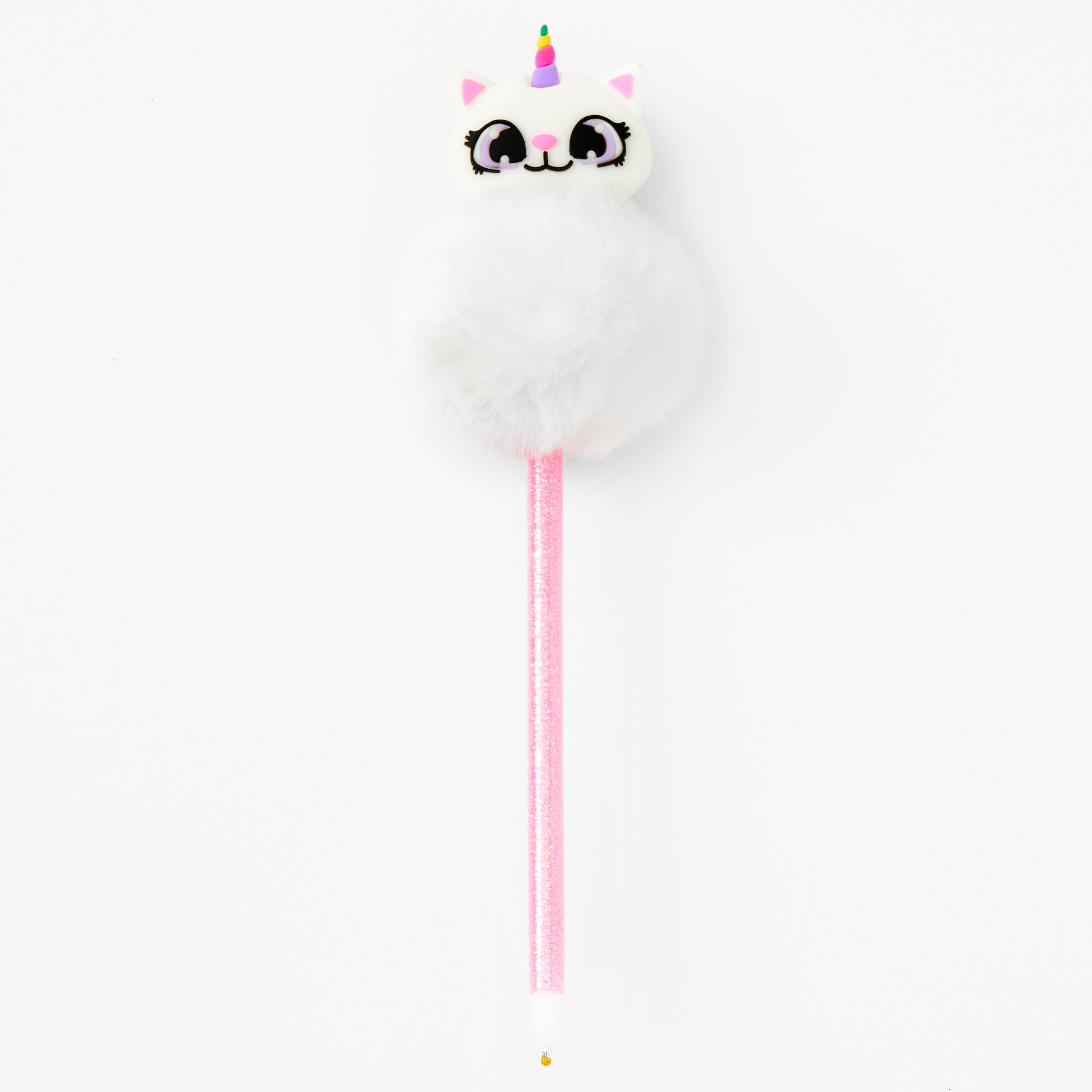 Claire's Stylo à paillettes chat-licorne en peluche - Rose