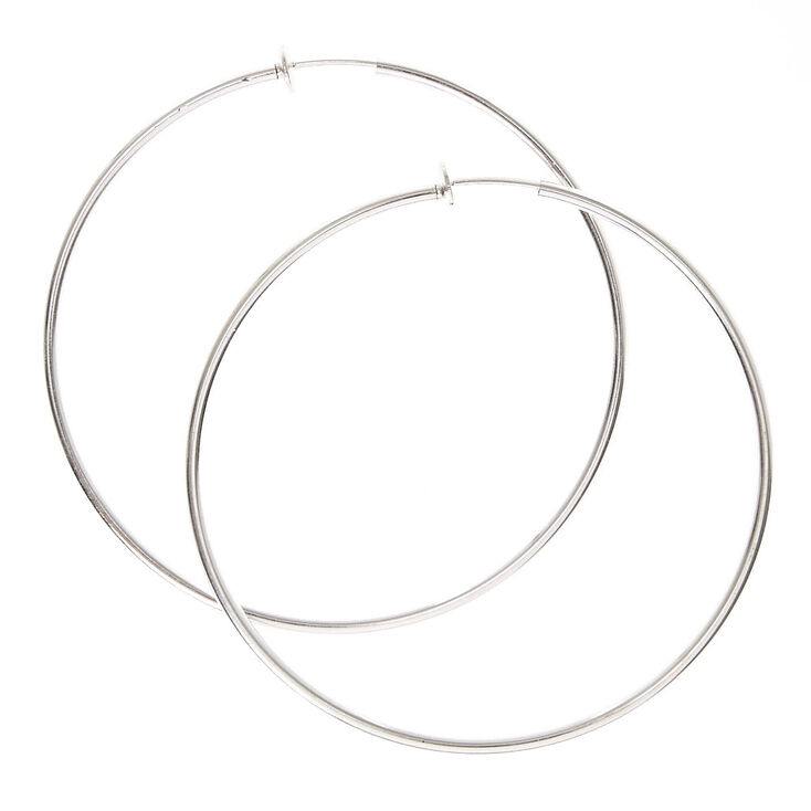 Silver 70MM Clip On Hoop Earrings,