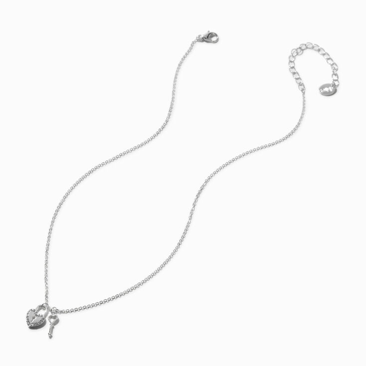 Silver-tone Crystal Lock &amp; Key Pendant Necklace,
