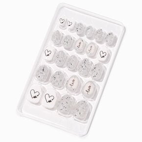 Silver Glitter Love Stiletto Press On Vegan Faux Nail Set - 24 Pack,