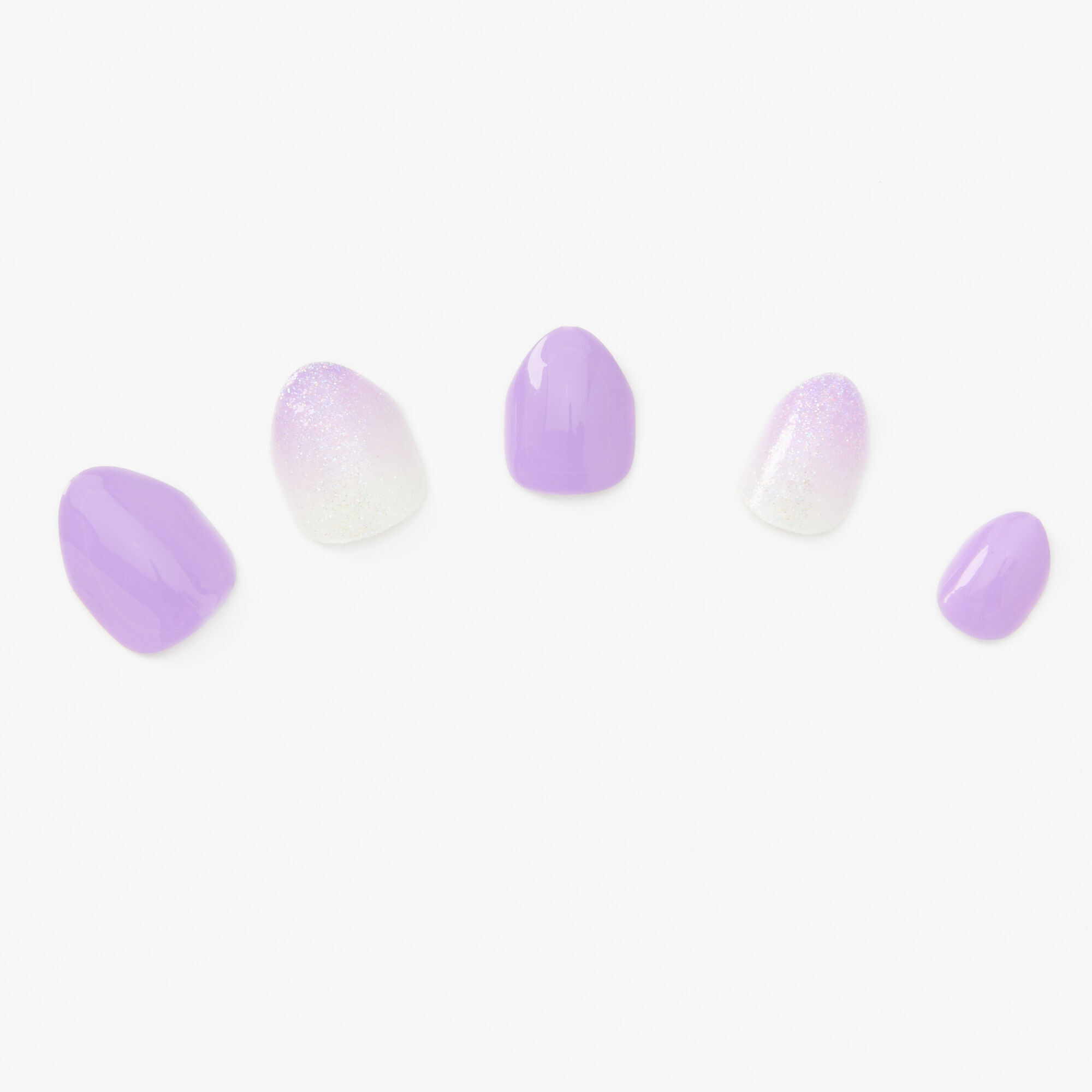 Claire's Faux ongles vegan autocollants stiletto dégradé violet à paillettes - Lot de 24