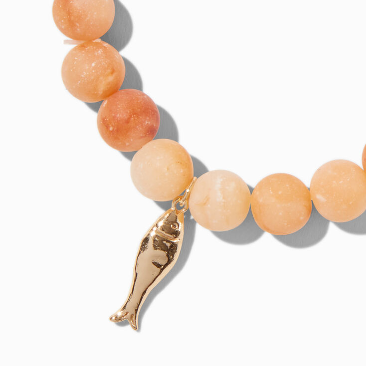 Gold-tone Fish Charm Beaded Stretch Bracelet,