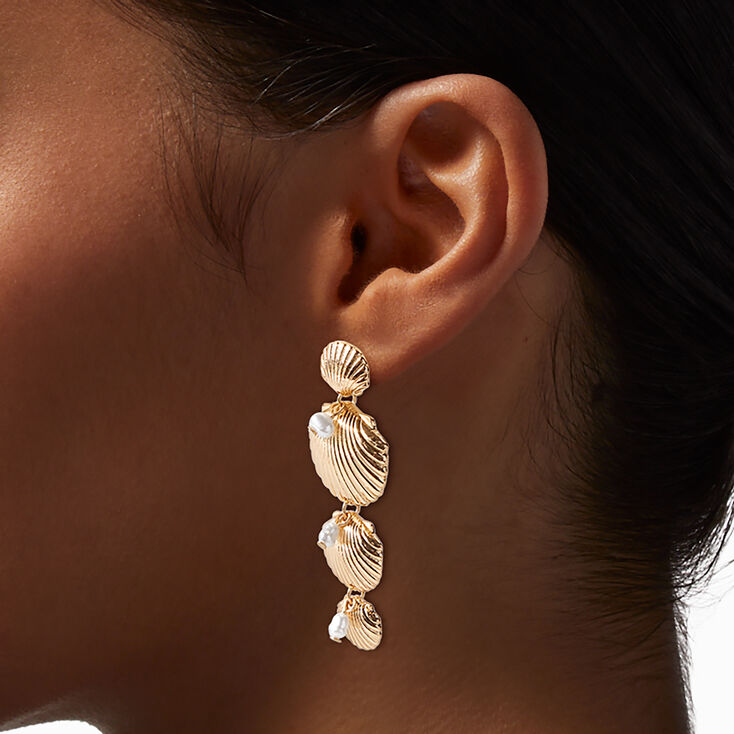 Gold-tone Layered Seashell Drop Earrings,