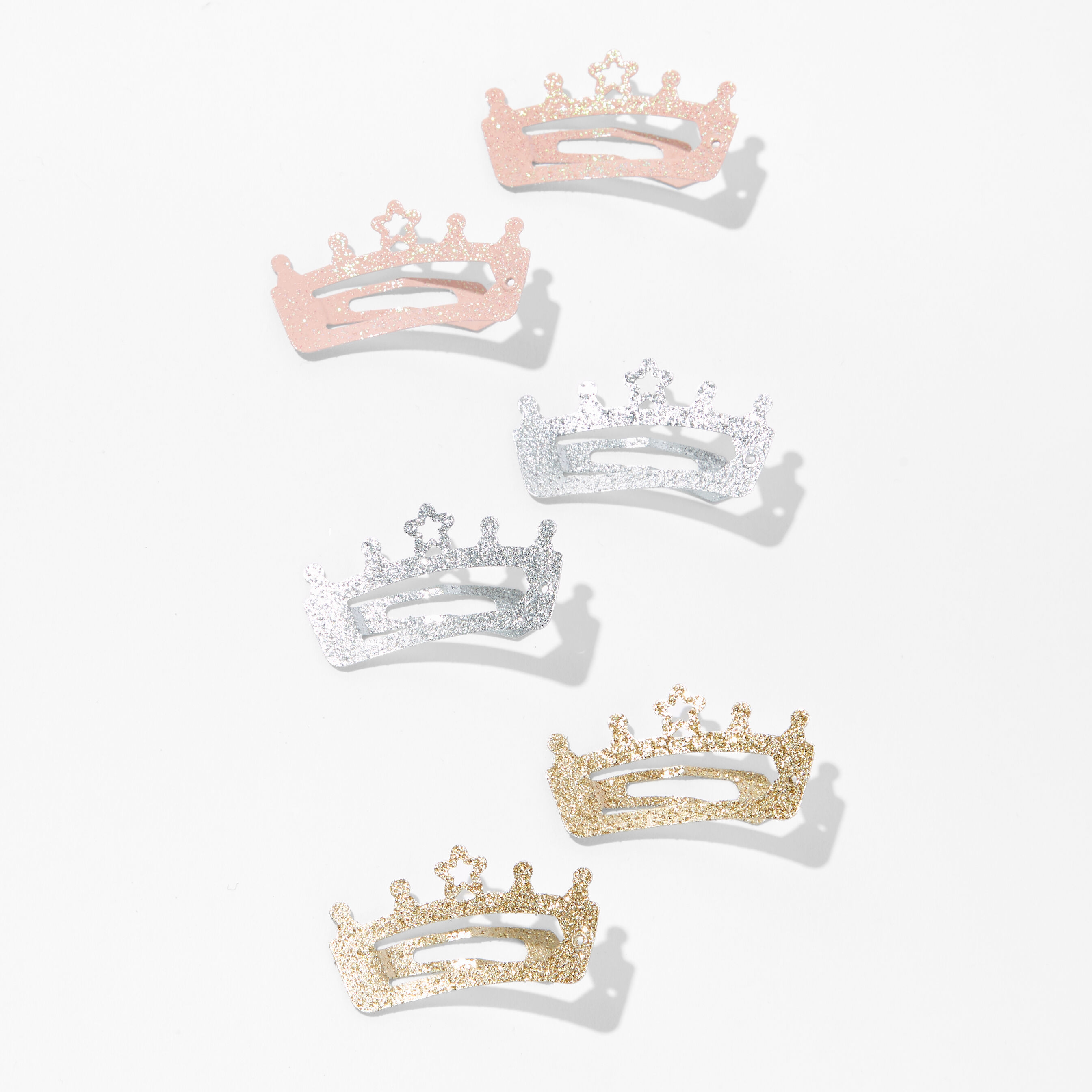 Claire's Club Glitter Crown Snap Hair Clips - 6 Pack,