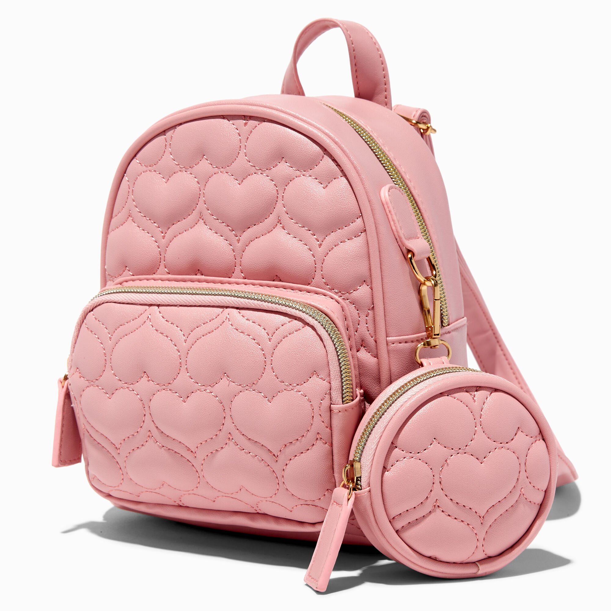View Claires Blush Quilted Hearts Backpack Pink information