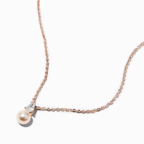 Rose Gold-tone Pearl &amp; Crystal Pendant Necklace,