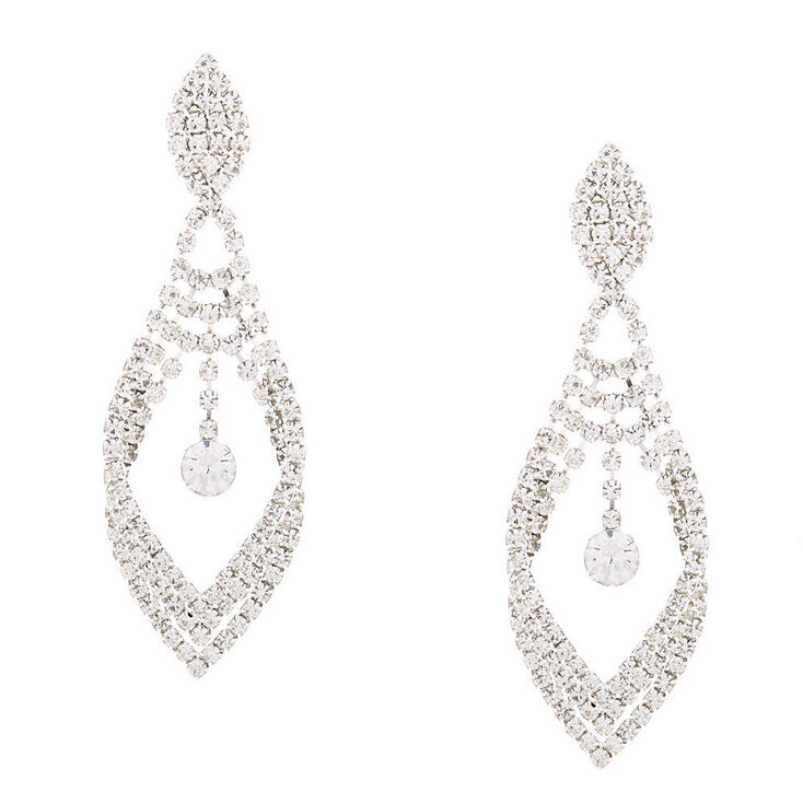 Claire's Longues pendantes en gouttes 5 cm avec strass couleur argenté