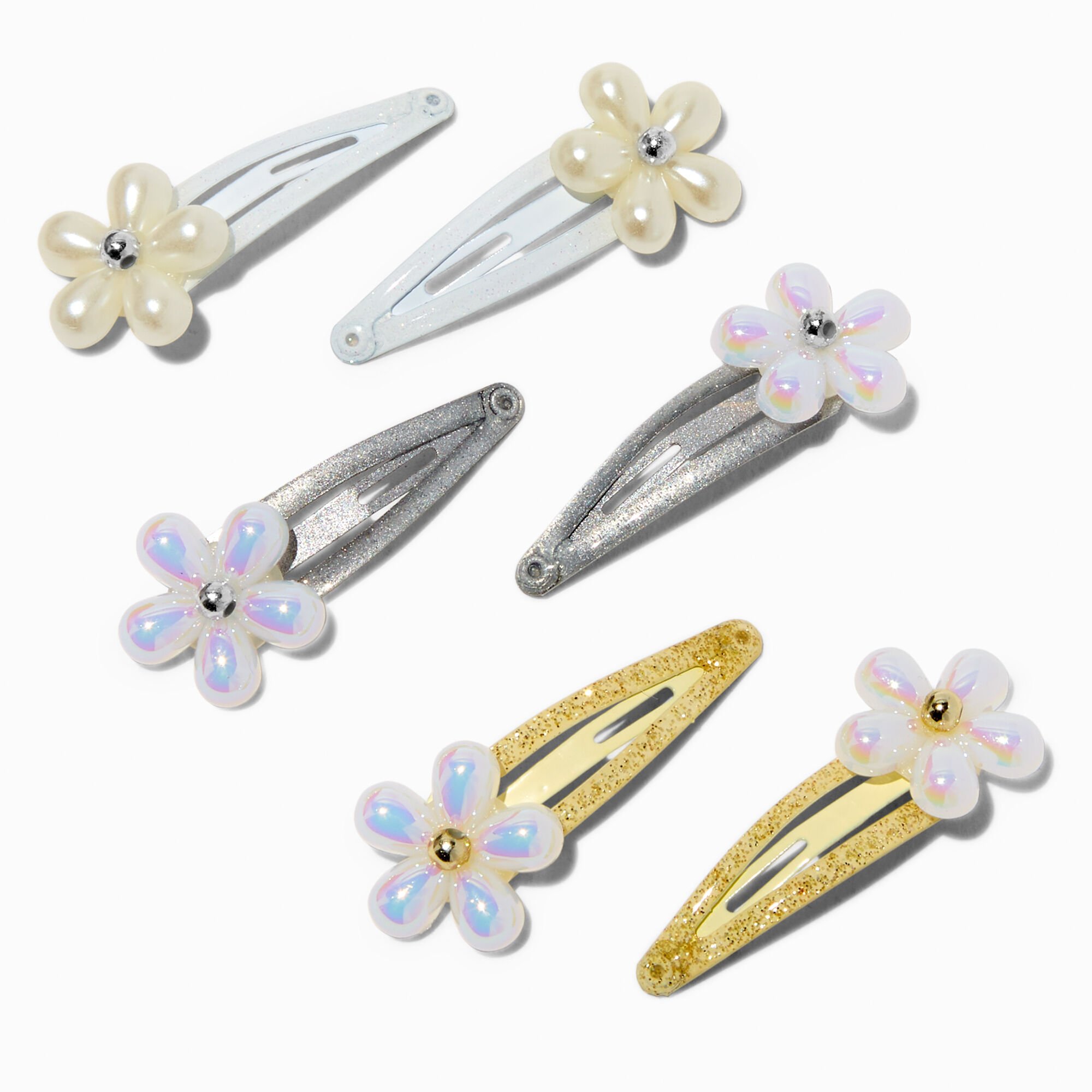 Claire's Club Pearl Flower Snap Hair Clips - 6 Pack,