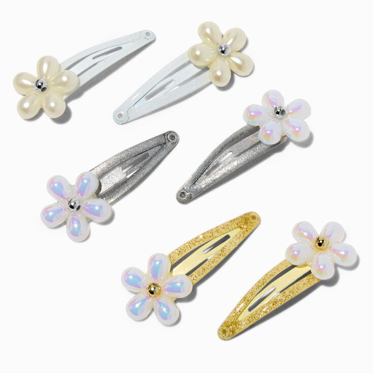 Claire&#39;s Club Pearl Flower Snap Hair Clips - 6 Pack,