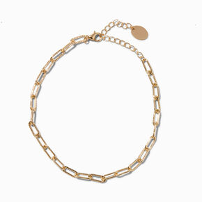 Gold-tone Textured Paperclip Chain Anklet,