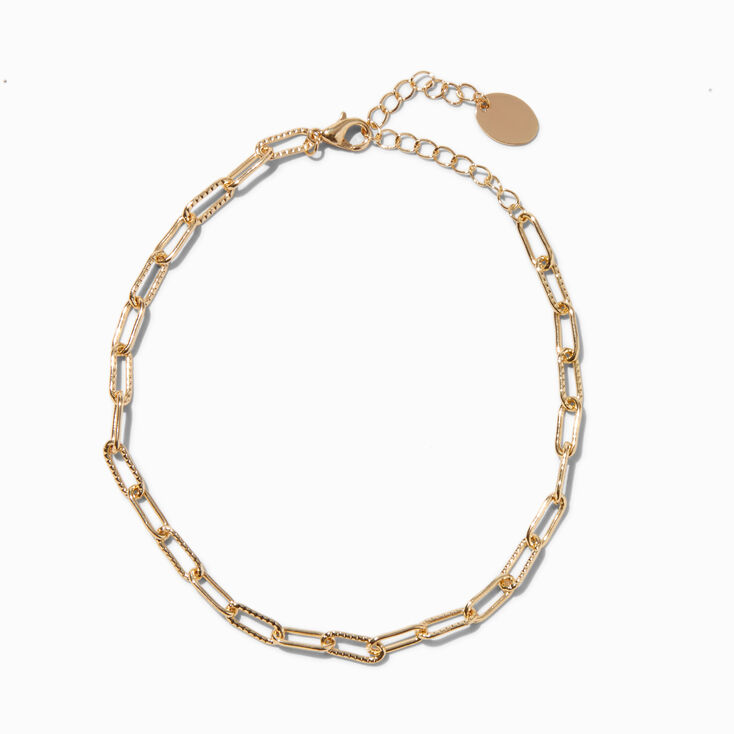 Gold-tone Textured Paperclip Chain Anklet