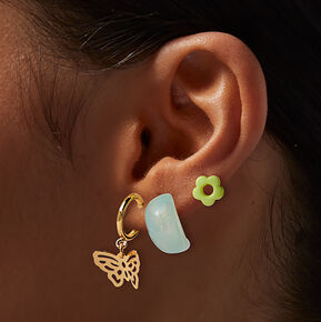 Gold-tone &amp; Green Butterfly Earring Stackables Set - 6 Pack ,