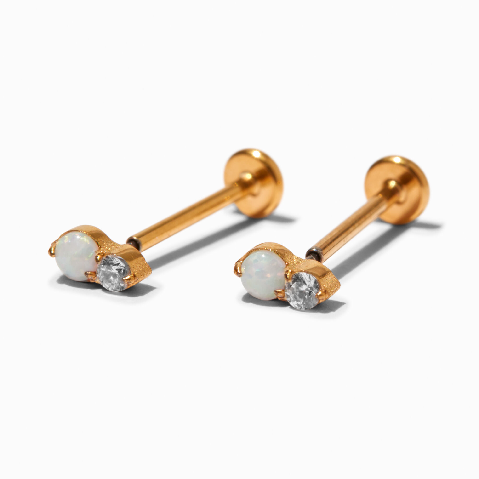 C LUXE by Claire s Gold tone Titanium Opal Cubic Zirconia Stack Flat Back Stud Earrings Claire s US