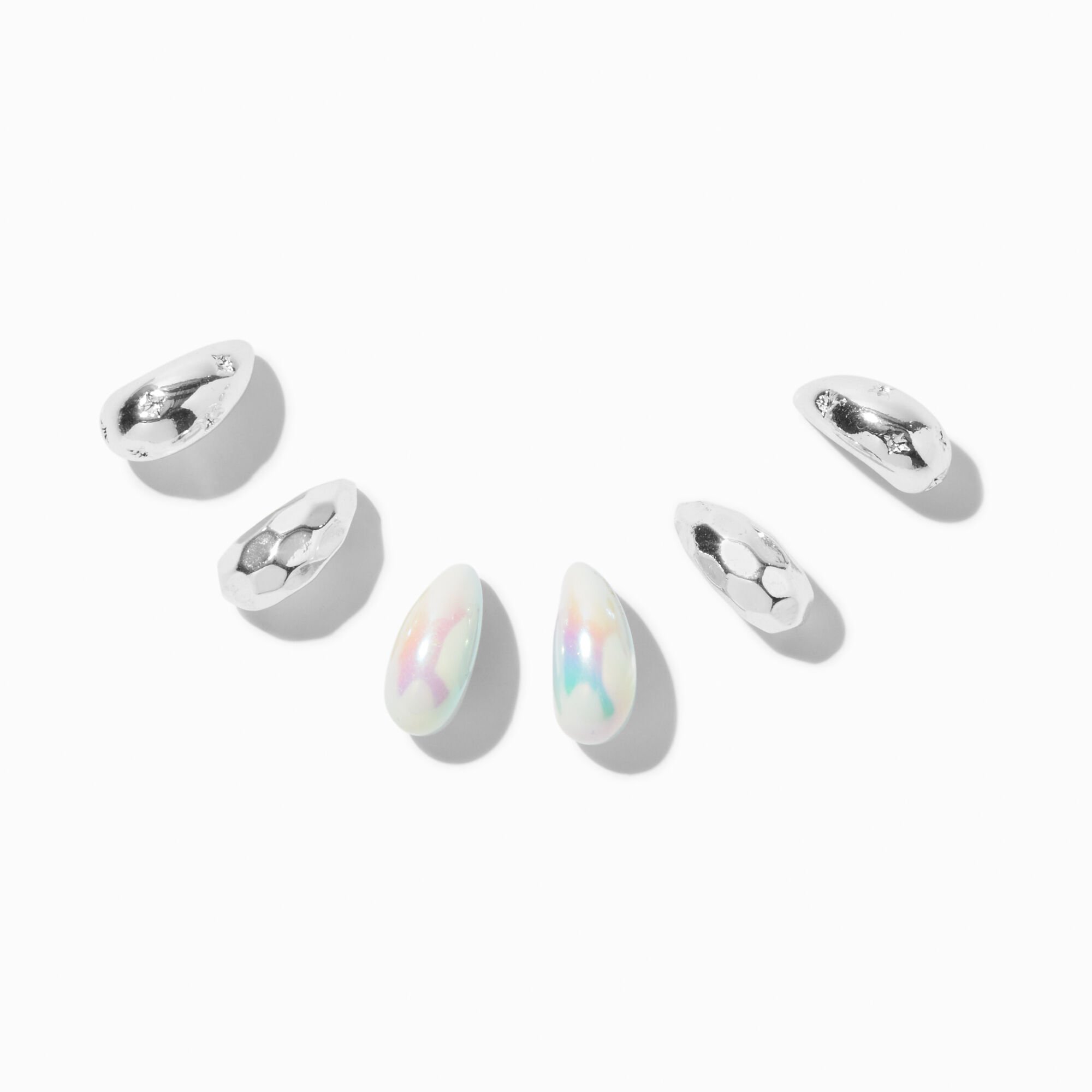 Boucles d'oreilles superposables haricots AB iridescents couleur argentée - Lot de 3,