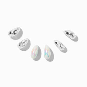 Boucles d&#39;oreilles superposables haricots AB iridescents couleur argent&eacute;e - Lot de 3,