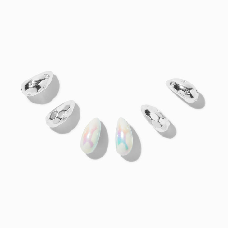 Silver-tone Iridescent AB Beans Earring Stackables Set - 3 Pack,