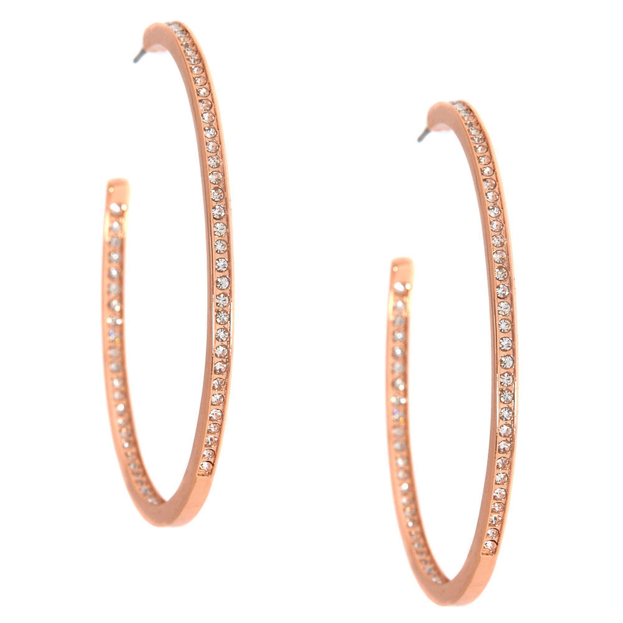 50MM Rose Gold-Tone Studded Hoop Earrings | Claire's US