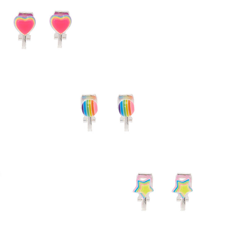 Claire's Lot de 3 paires de boucles d'oreille à clip symbole arc-en-ciel