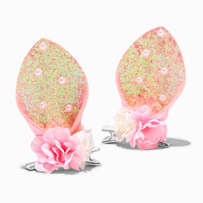 Pink Floral Bunny Ear Hair Clips - 2 Pack,