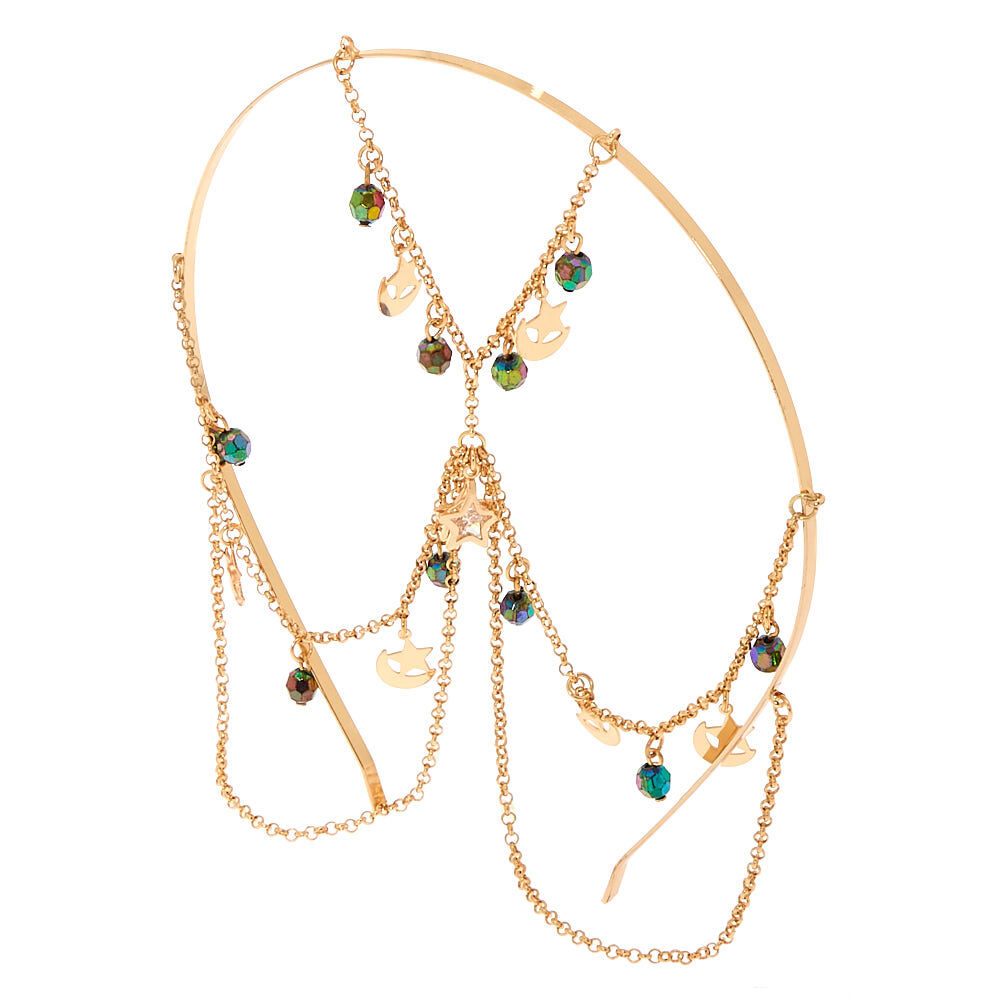Gold Beaded Star Back to Front Chain Headband