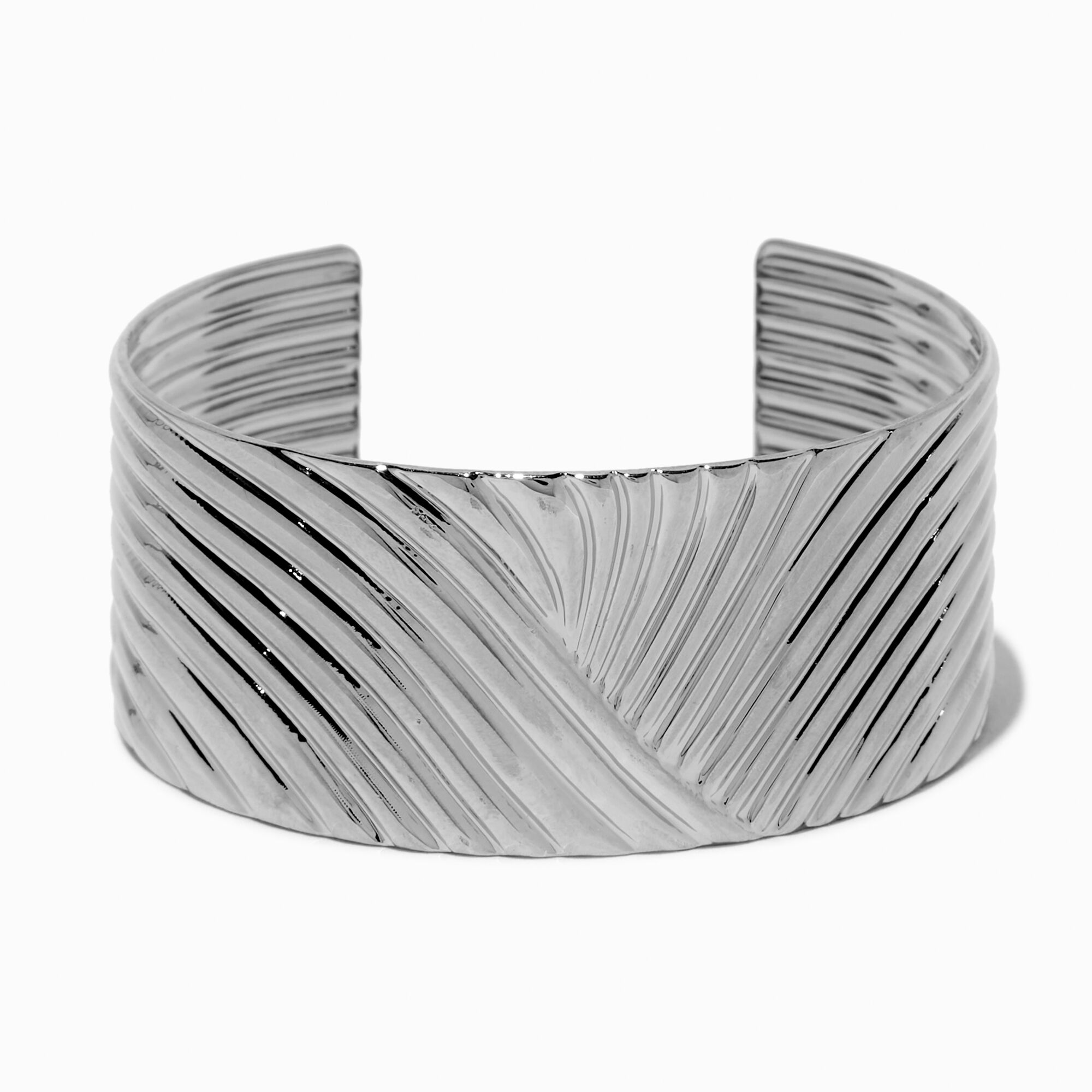 Silver-tone Thick Ribbed Cuff Bracelet,